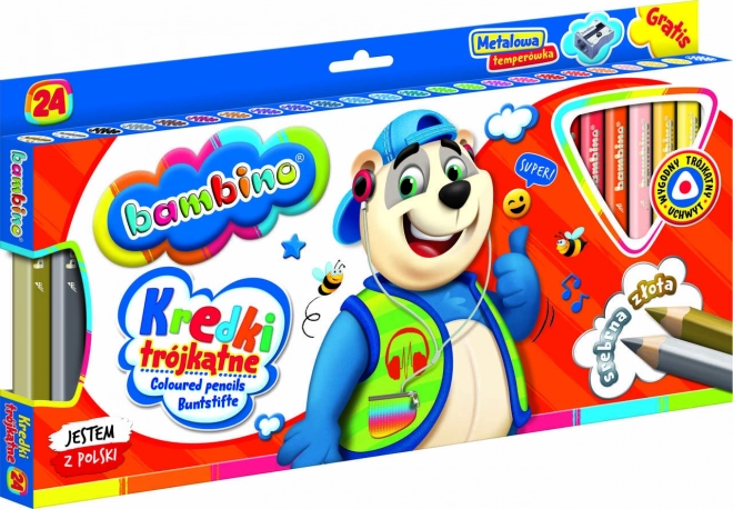 Trójkątne kredki z temperówką Bambino - 24 sztuki