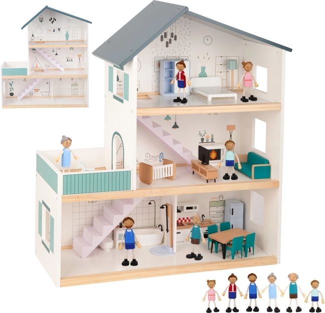 Duży drewniany domek dla lalek z figurkami FSC TOOKY TOY