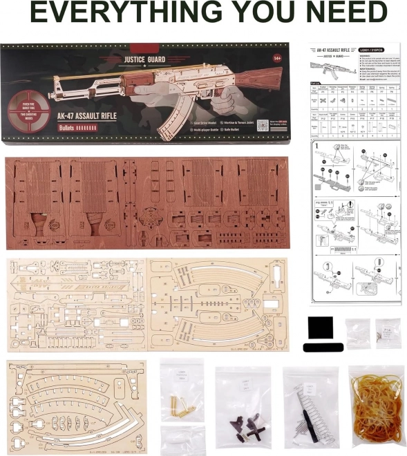 RoboTime 3D Drewniane mechaniczne puzzle Karabin szturmowy AK-47