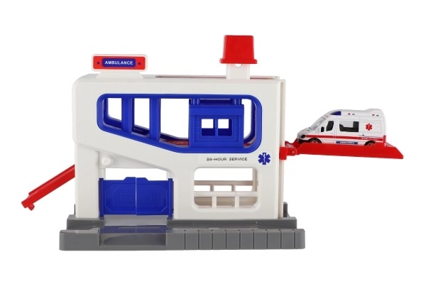 Garaż parkingowy z pojazdem ambulans