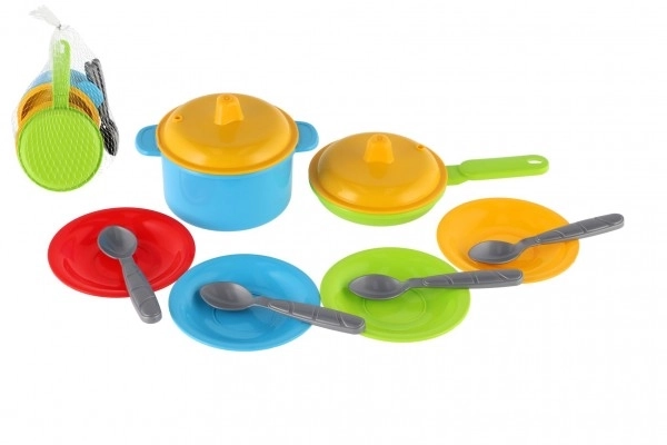 Zestaw naczyń plastikowych kolorowych 12 sztuk w siatce 12m+
