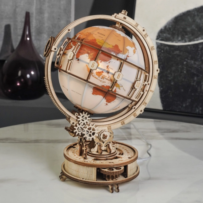 RoboTime 3D drewniane mechaniczne puzzle Świecący globus