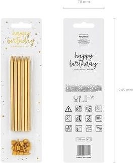 Gładkie złote świeczki urodzinowe 12,5 cm – 12 szt.