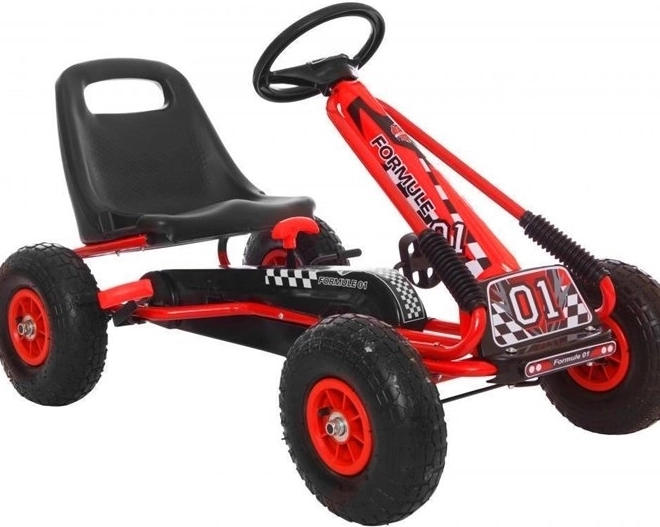 Pedałowy gokart powietrzny + Nadmuchiwane opony + Regulowane siedzenie – Czerwona