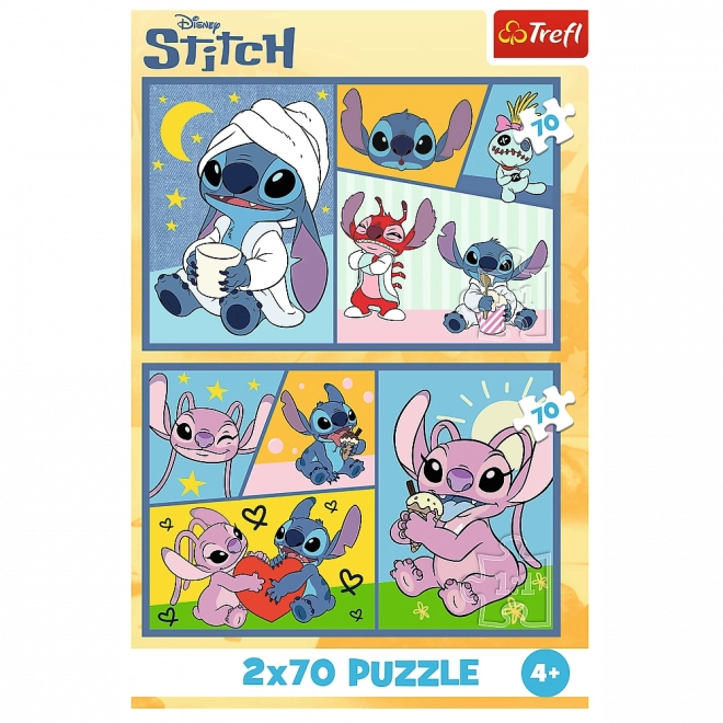 Puzzle 2x70 - Disney Lilo i Stich - Bez nudy ze Stitchem