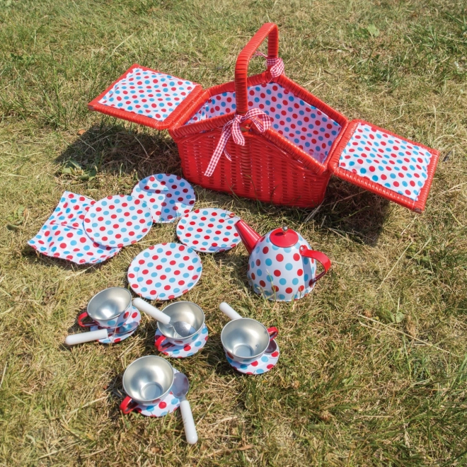 Bigjigs Toys Zestaw herbaciany w kropki w piknikowym koszu