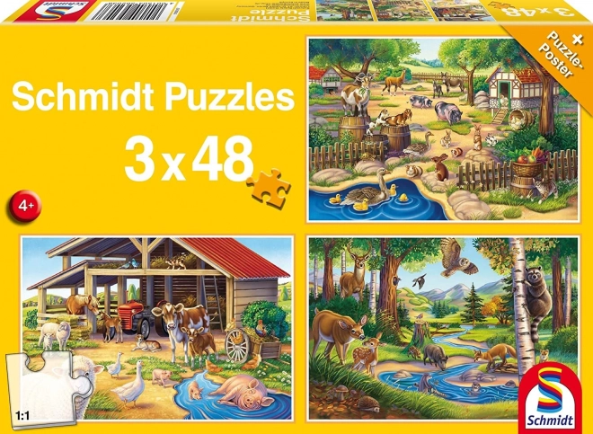 Puzzle Moje ulubione zwierzątka 3x48 elementów