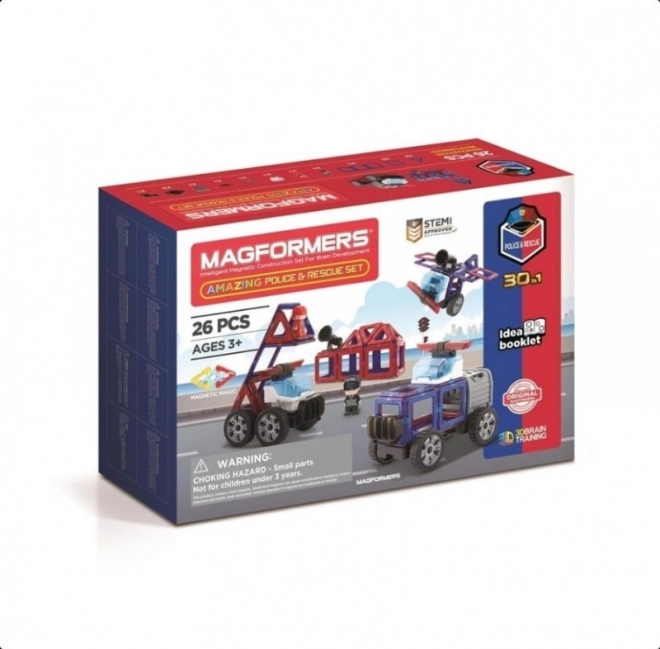 Magnetyczne klocki Magformers Amazing Police – policyjny i ratowniczy zestaw 26 elementów