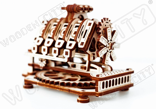 Drewniane puzzle 3D silnik V8