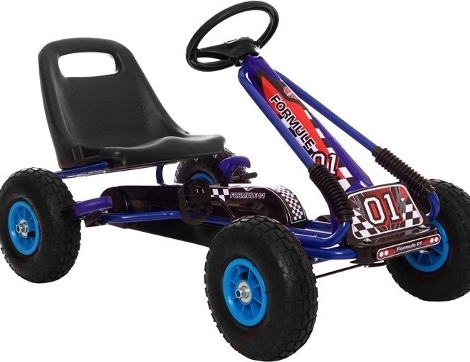 Pedałowy gokart powietrzny + Nadmuchiwane opony + Regulowane siedzenie – Niebieska