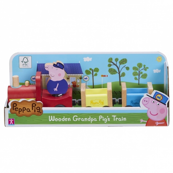 Drewniany pociąg Świnka Peppa + figurka dziadka