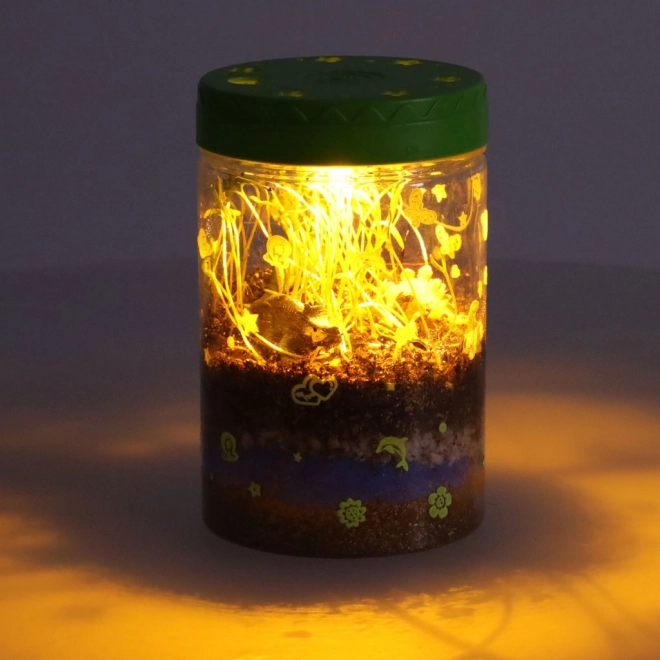 Terrarium do uprawy roślin z lampą LED i dinozaurami