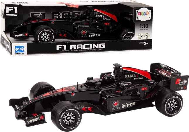 Wyścigowy samochód F1 z napędem naciągowym 1:10, czarny z efektami dźwiękowymi