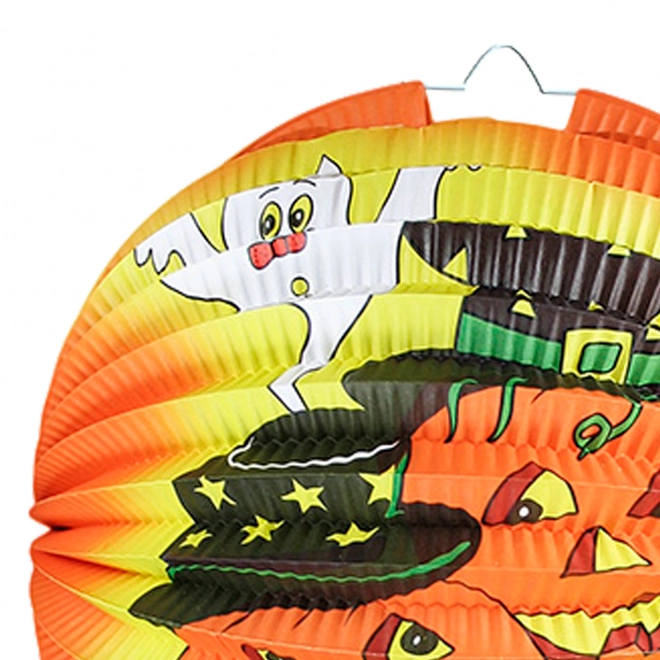 Lampion Halloween wesoła dynia 15 cm ze świecącą laską 40 cm