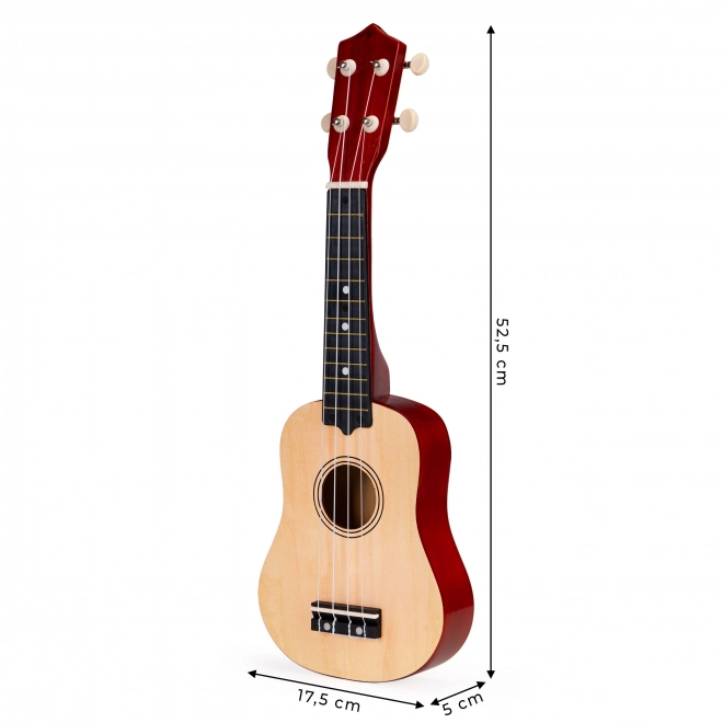 Drewniane ukulele dla dzieci z 4 nylonowymi strunami, brązowe ECOTOYS