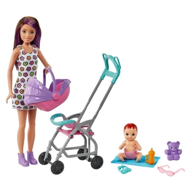 Lalka Barbie Niania Skipper Wózek + zestaw dla dzidziusia