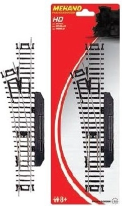 Lewa ręczna zwrotnica w skali H0, promień 457,2 mm, długość 228,6 mm