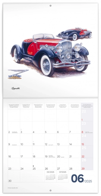 Kalendarz notatkowy Classic Cars – Václav Zapadlík, 2025, 30 × 30 cm
