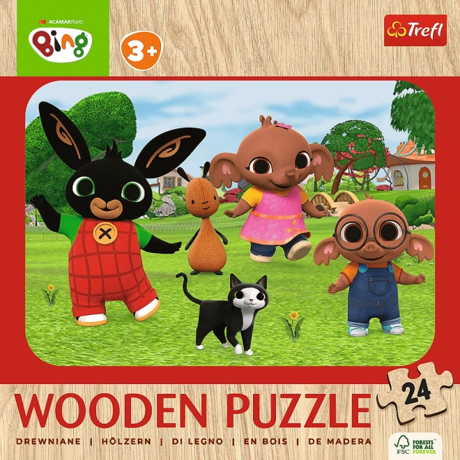 TREFL Drewniane puzzle Bing: Poznaj Binga 24 elementy