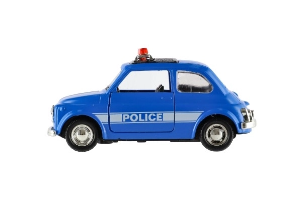 Auto policyjne retro 11cm metal/plastik na napęd wsteczny na baterie ze światłem 4 rodzaje