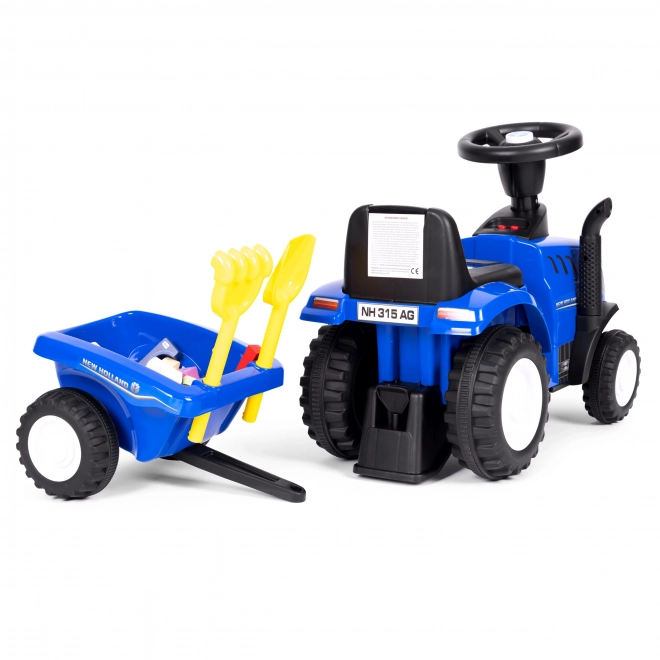 Dziecięcy traktor z przyczepką, interaktywna kierownica, dźwięki, niebieski kolor
