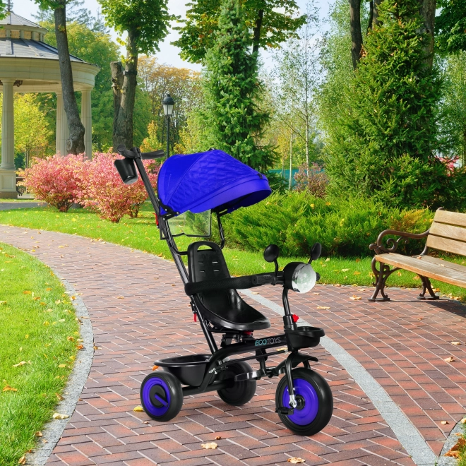 Dziecięcy rowerek trójkołowy 3w1 z obrotowym siedziskiem, daszkiem, niebieski, ECOTOYS