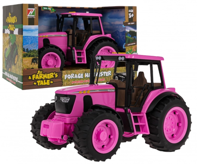 Różowy traktor z funkcją świateł i dźwięków