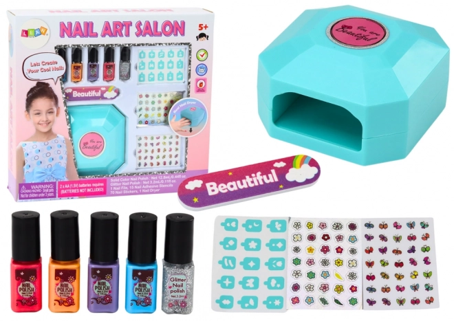 Zestaw do Pielęgnacji Paznokci Manicure Lakiery Naklejki Suszarka