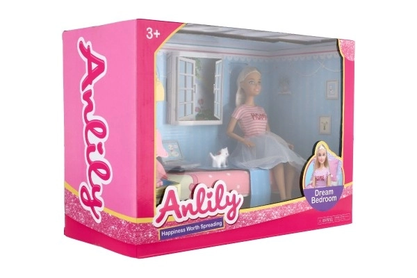 Lalka Anlily stawowa z pokojem plastikowym 26cm z akcesoriami w pudełku 37x27x17cm