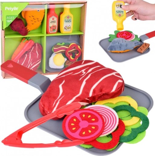 Miękki zestaw do gotowania – tekstylne produkty spożywcze ze stekiem, rybą i dodatkami
