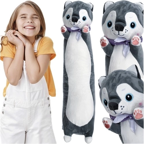Pluszowy pies husky 70 cm KRUZZEL – długa przytulna zabawka i poduszka