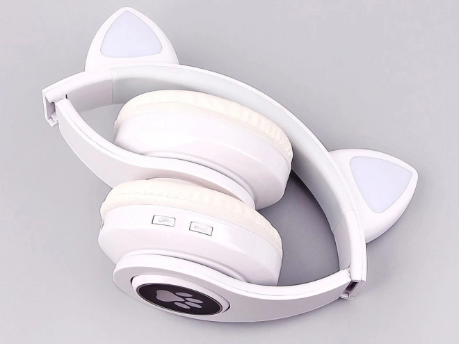 Bezprzewodowe słuchawki bluetooth radio fm mp3 kocie uszy led oświetlenie – Białe