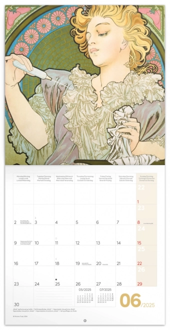 Kalendarz notatnikowy Alfons Mucha 2025, 30 × 30 cm
