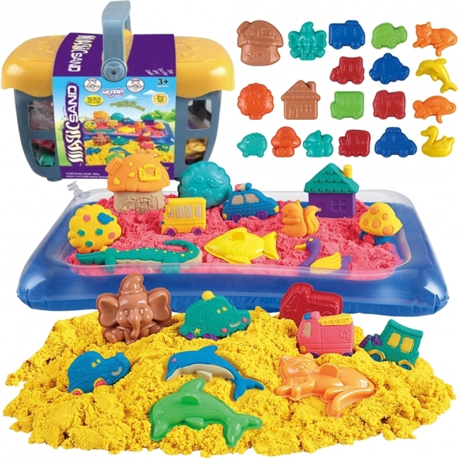 Magiczny piasek kinetyczny Woopie 0,8 kg - zestaw w koszu z foremkami