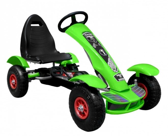 Wyścigowy gokart na pedały XL dla dzieci 3+ Zielony + Pompowane koła + Regulowane siedzenie + Wolnobieg