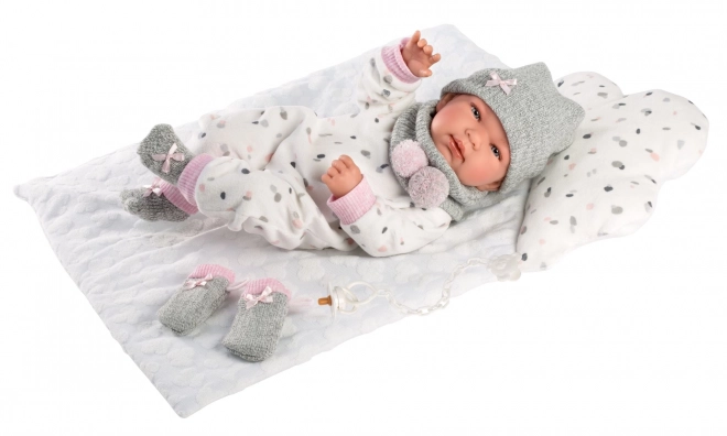 Realistyczna lalka niemowlęca z dźwiękami i miękkim ciałem 44 cm
