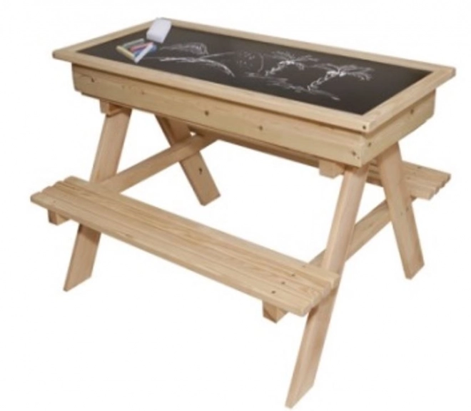 Meble ogrodowe dla dzieci stół + 2 ławki piaskownica tablica przestrzeń do przechowywania 93 x 78 x 68 cm