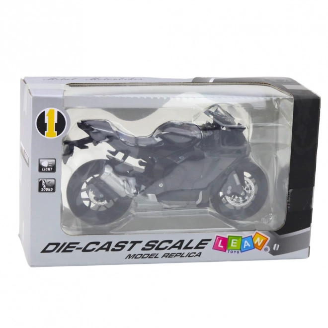 Sportowy model motocykla czarny z metalowymi elementami 1:12