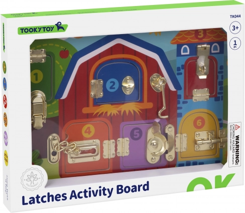 Drewniana tablica manipulacyjna z zamkami farma – Tooky Toy