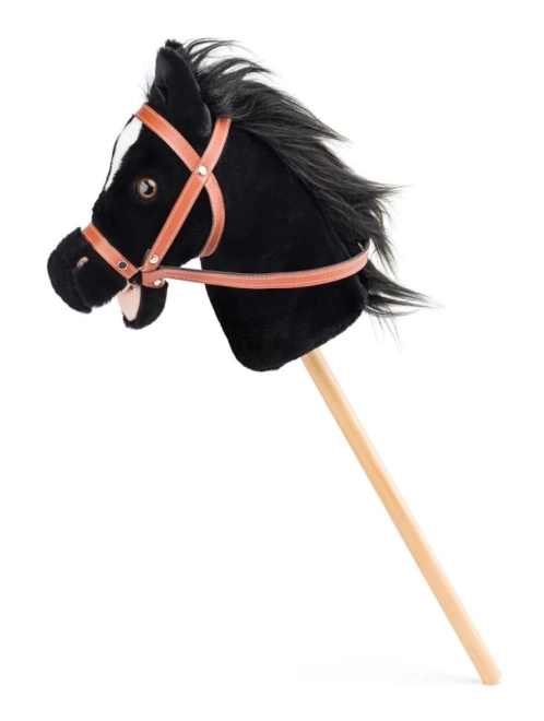 Hobby horse Baron, czarny pluszowy koń na kiju z dźwiękami