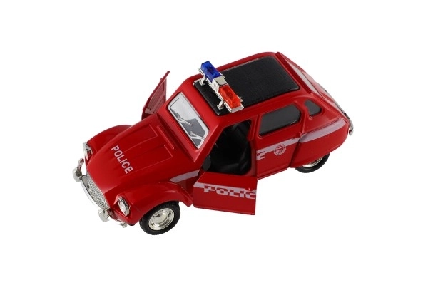Auto policyjne retro 11cm metal/plastik na napęd wsteczny na baterie ze światłem 4 rodzaje