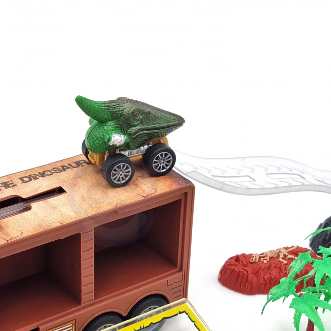 Ciężarówka dinozaurów z wyrzutnią i samochodzikami
