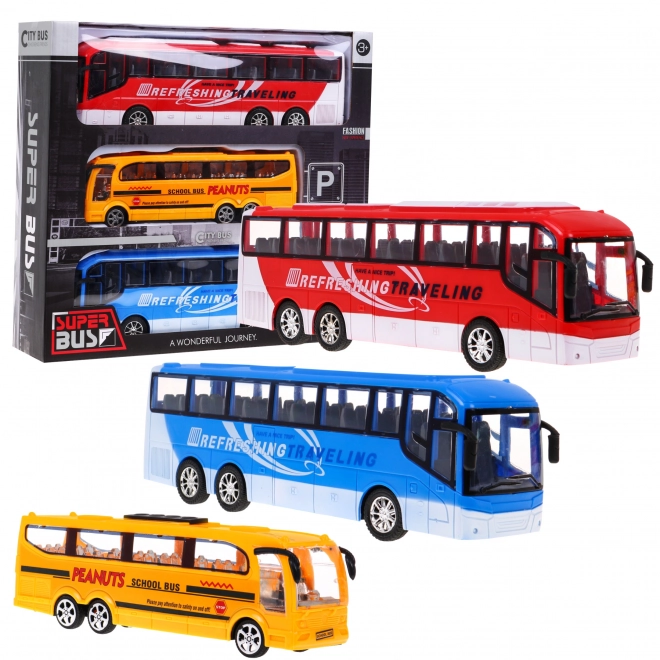 3 modele autobusów dla dzieci 3+ Autobus szkolny + Autobusy wycieczkowe + Żywe kolory