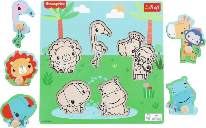Drewniana układanka FISHER-PRICE z uchwytami, 5 elementów