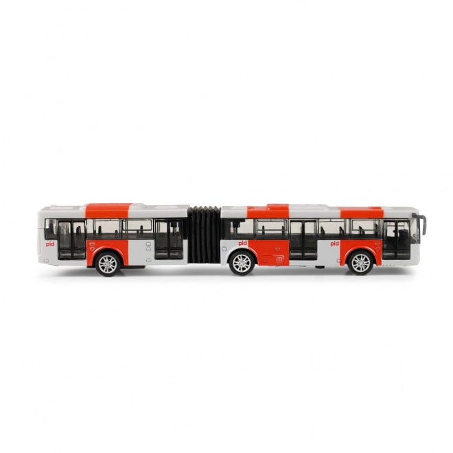 Czerwony metalowy przegubowy autobus PID Praga