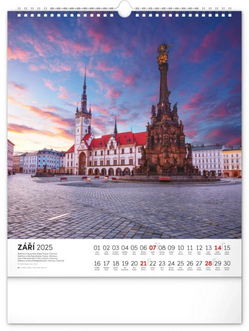 NOTIQUE Kalendarz ścienny Republika Czeska 2025, 30 x 34 cm
