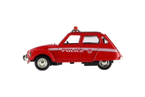 Auto policyjne retro 11cm metal/plastik na napęd wsteczny na baterie ze światłem 4 rodzaje