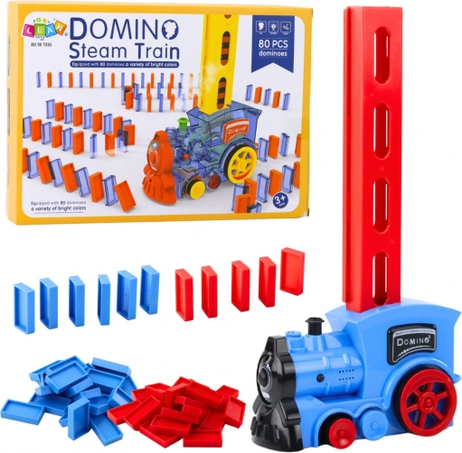 Elektryczna lokomotywa na baterie z klockami Domino i parą