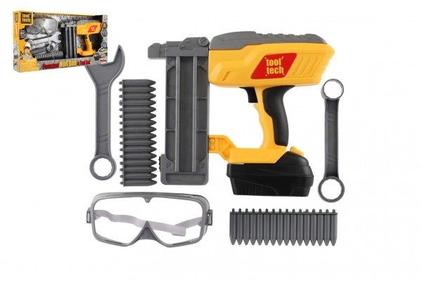 Pistolet na gwoździe/Nabój plastikowy 21x18cm z dodatkami na baterie z dźwiękiem, światłem w pudełku