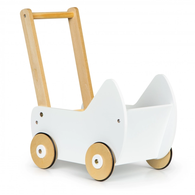 ECOTOYS Drewniany wózek dla lalek biały